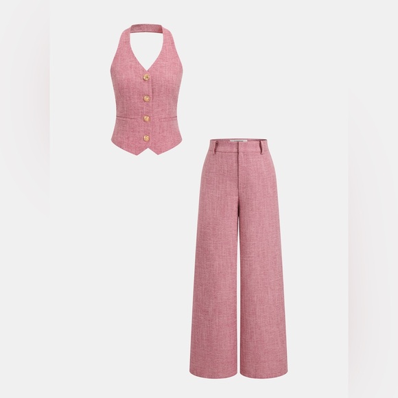 Commense Pants - Commense Wide-Leg High-Rise Trousers in Dusty Rose